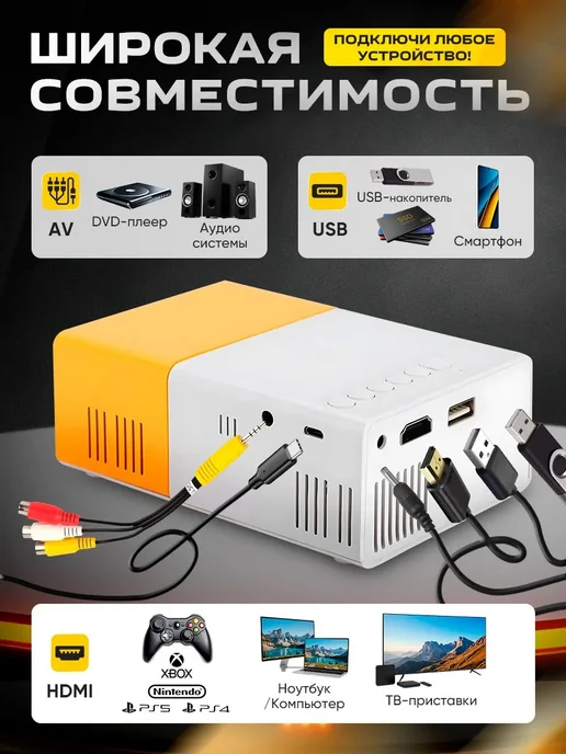 Мини проектор для фильмов с телефона домашний, белый, фото 4