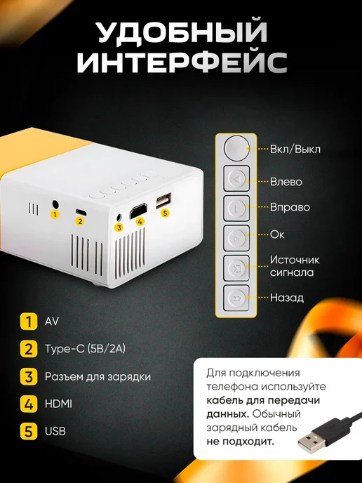 Мини проектор для фильмов с телефона домашний, белый, фото 7