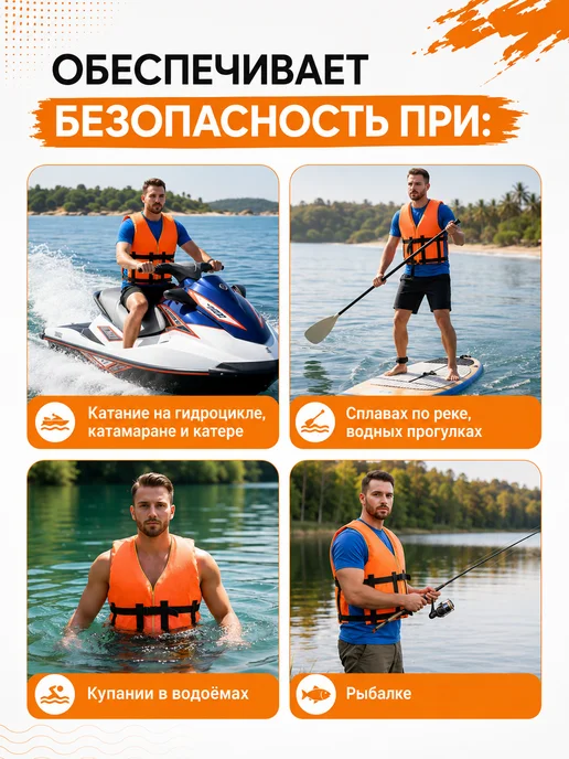 Свияга Спасательный жилет взрослый, оранжевый, фото 6