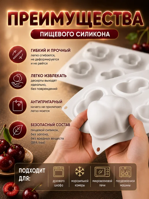 SHOSTT Силиконовая форма для корпусных десертов и пирожных Вишня, белый, фото 3
