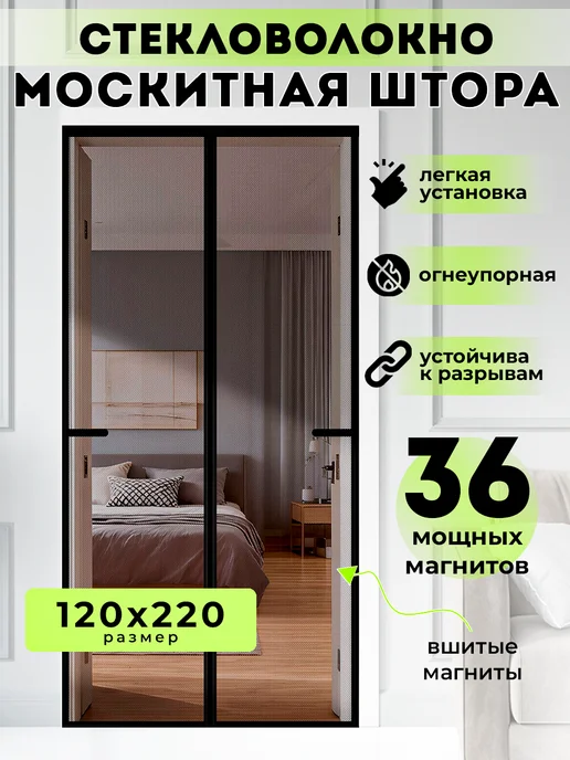 kitchen best Москитная сетка на дверь стекловолокно 120 на 220, черный