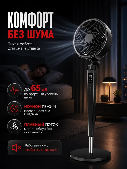 Вентилятор напольный с пультом ДУ LED дисплей ДУ, серый, фото 2