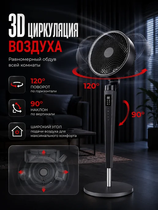 Вентилятор напольный с пультом ДУ LED дисплей ДУ, серый, фото 4