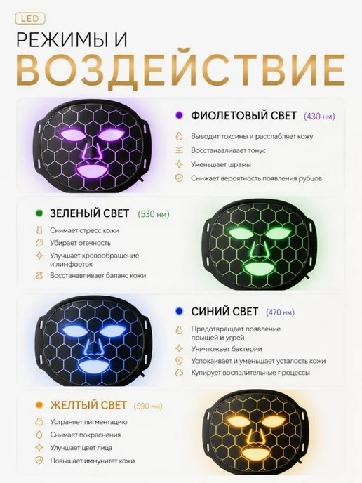 LED-маска для фототерапии, 7 цветов LED-маска для лица, 7 цв., фото 8