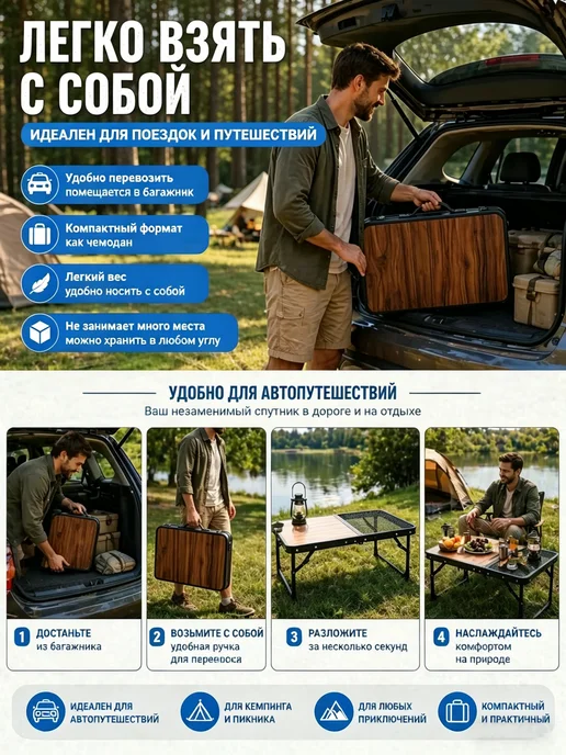 Складной стол быстрой сборки，для рыбалки и пикника, черный, в упаковке 2 кг, фото 6