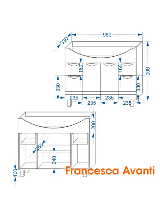 Francesca Avanti Тумба под раковину Доминго 100 (2 ящика), с подсветкой, белый, фото 8