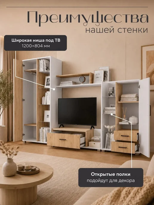 Стенка в гостиную под телевизор, белый, фото 2