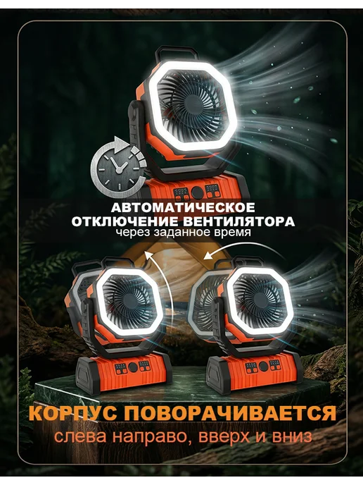 Вентилятор кемпинговый напольный походный с подсветкой, черный, фото 3
