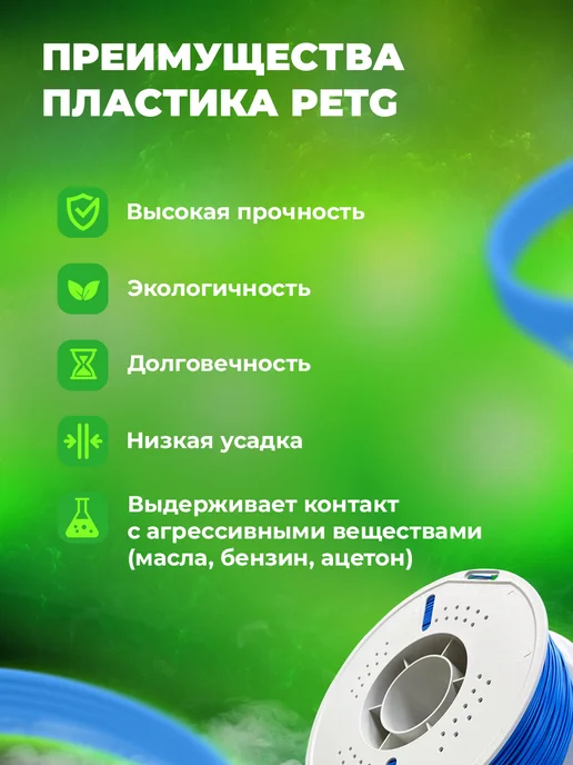 Эргопластика PETG пластик для 3д принтера филамент 1кг голубой, 1 кг, фото 4