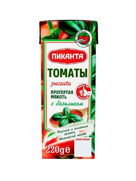 Пиканта Мякоть томатов протертая Passata с базиликом, 220 г 6 уп, 18 шт, 220 г, фото 2