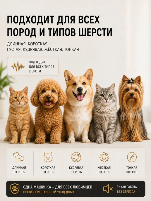 Триммер для собак и кошек машинка для груминга, бежевый, фото 5