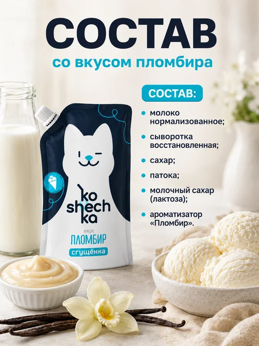 Koshechka Сгущенка с сахаром Пломбир, 2 шт по 270 г, 2 шт, 270 г, фото 3