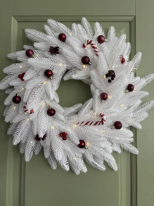 LilyArt Decor Венок новогодний 65см на дверь большой, белый