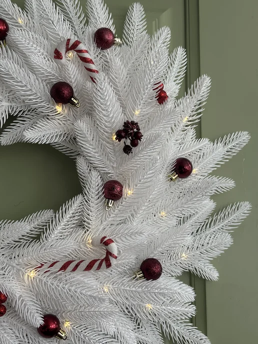 LilyArt Decor Венок новогодний 65см на дверь большой, белый, фото 2