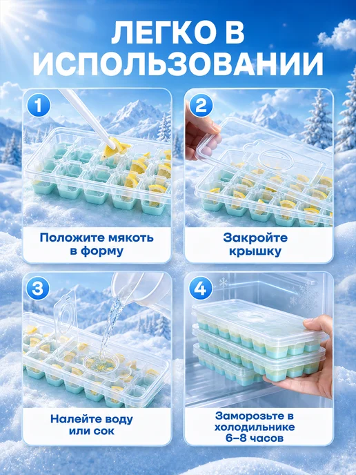 Форма для льда с крышкой силиконовая ледница набор 2шт, 2 шт, фото 8