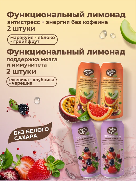 SLIM TEAM Набор лимонадов с витаминами 2 вкуса по 2 штуки, 330 мл, 4 шт