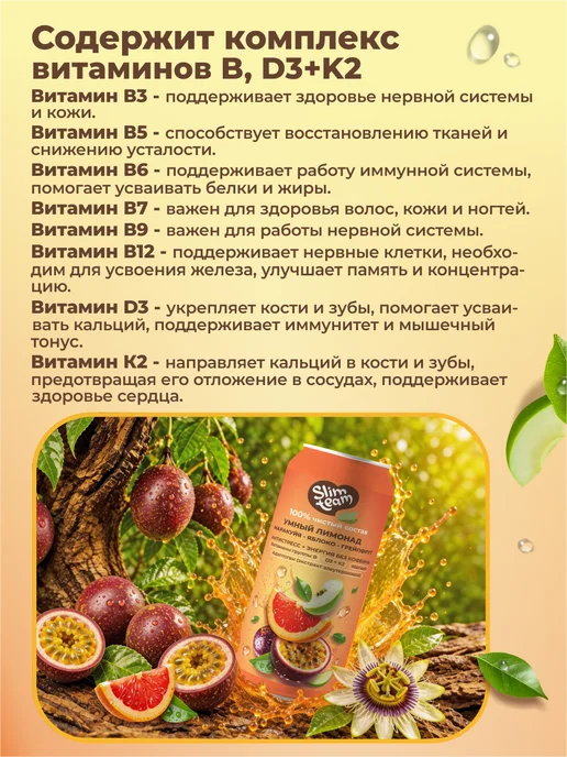 SLIM TEAM Набор лимонадов с витаминами 2 вкуса по 2 штуки, 330 мл, 4 шт, фото 3