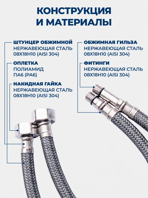 GT Гибкая подводка для смесителя воды 60 см 2 шт, 2 шт, фото 7