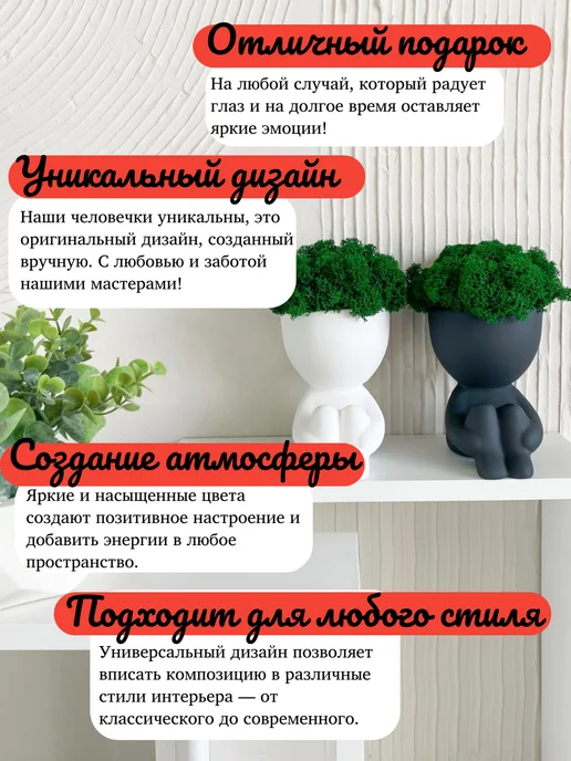 человечек с стабилизированным мхом на полку, вариант, фото 5