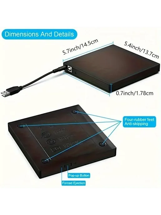 Внешний привод CD-DVD, USB 2.0, тонкий переносной внешний, вариант, фото 3