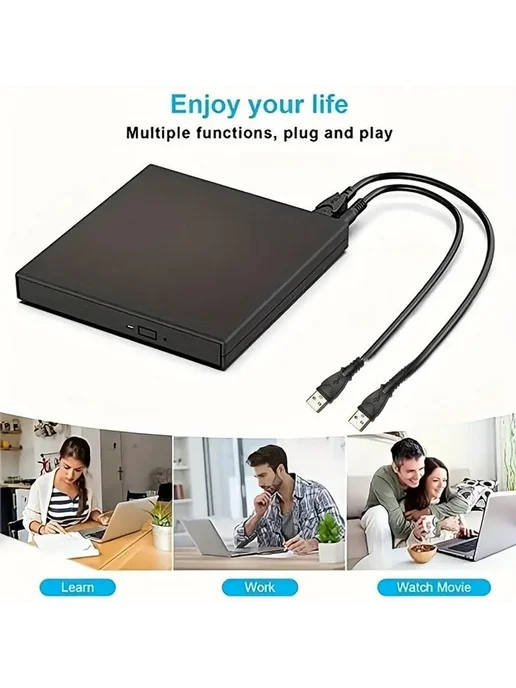 Внешний привод CD-DVD, USB 2.0, тонкий переносной внешний, вариант, фото 4