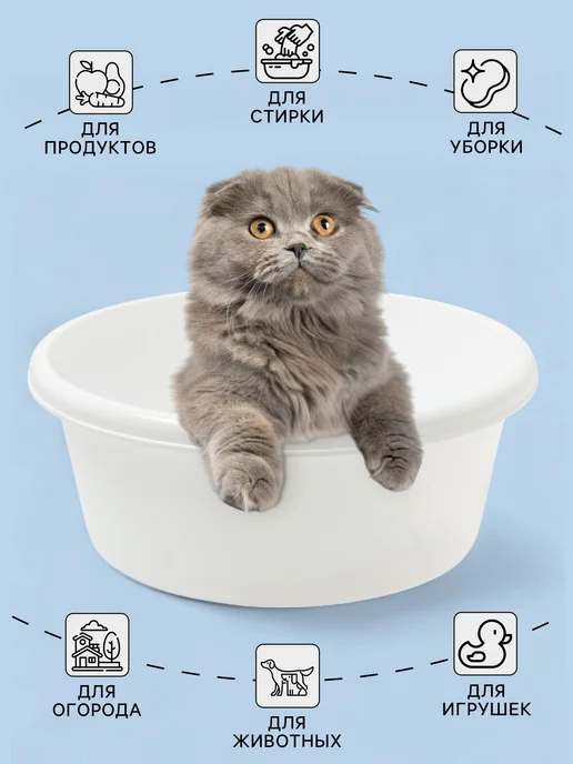 Idea Тазик пластиковый для белья и стирки 11 литров для бани, белый, фото 5