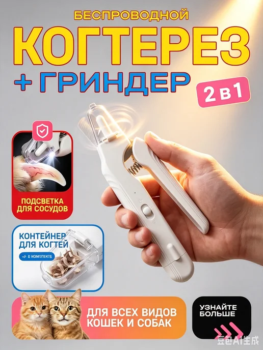 когтерезка с гриндером для кошек и собак, белый