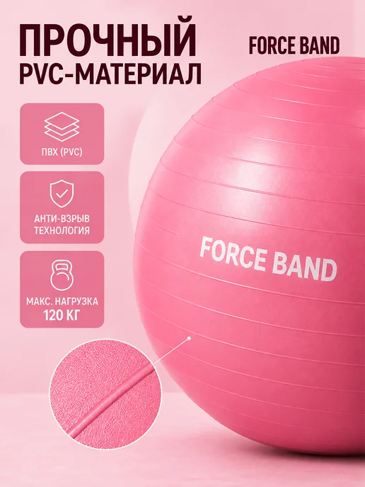 FORCE BAND Фитбол 65 см гимнастический мяч с насосом Антивзрыв, Фитбол 65 гимнастический с, фото 3