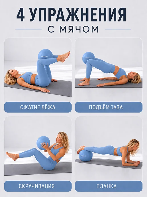 FORCE BAND Мяч для пилатеса и фитнеса 25 см Антивзрыв, голубой, фото 4