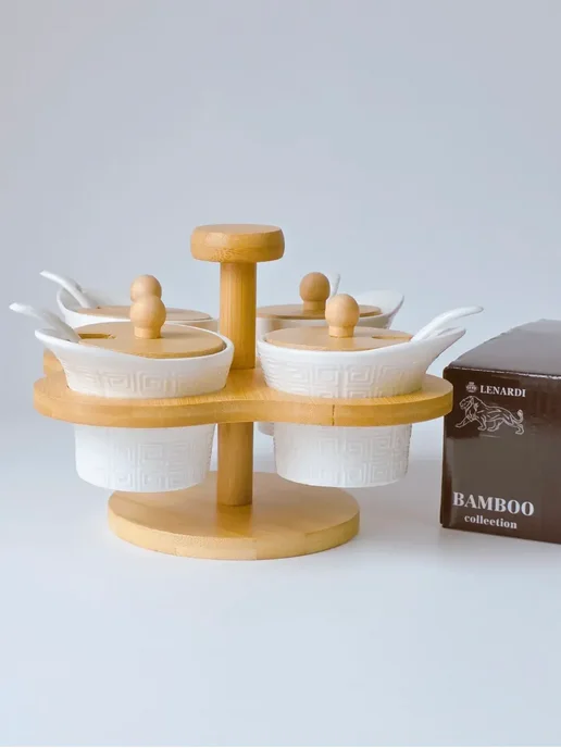 lenardi Набор из 4 банок для специй с ложками на подставке BAMBOO, вариант, фото 7