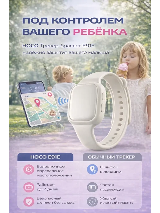 hoco. GPS Трекер браслет E91E kids, серый, фото 3