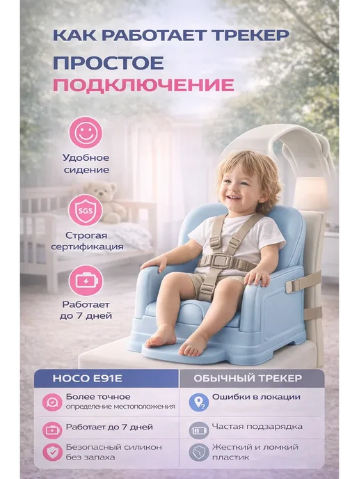 hoco. GPS Трекер браслет E91E kids, серый, фото 5