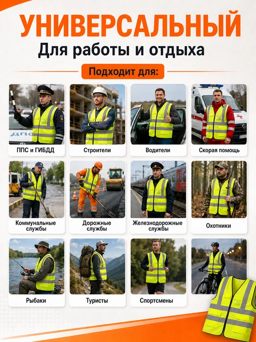Светоотражающий жилет с карманами, зеленый, фото 2