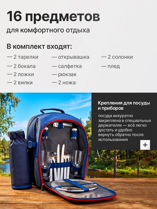 OSPREY FISHING Набор походной посуды в рюкзаке для похода, пикника, синий, 16 шт, фото 2