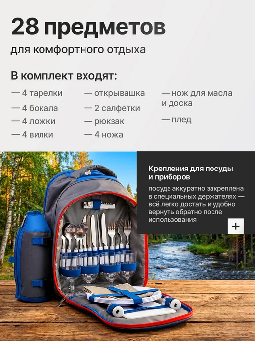 OSPREY FISHING Набор походной посуды в рюкзаке для похода, пикника, синий, 28 шт, фото 2
