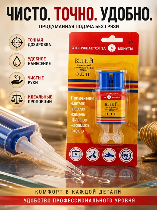LEES Жидкая сталь клей ЭДП прозрачный для металла дерева керамики, 6 мл, фото 3