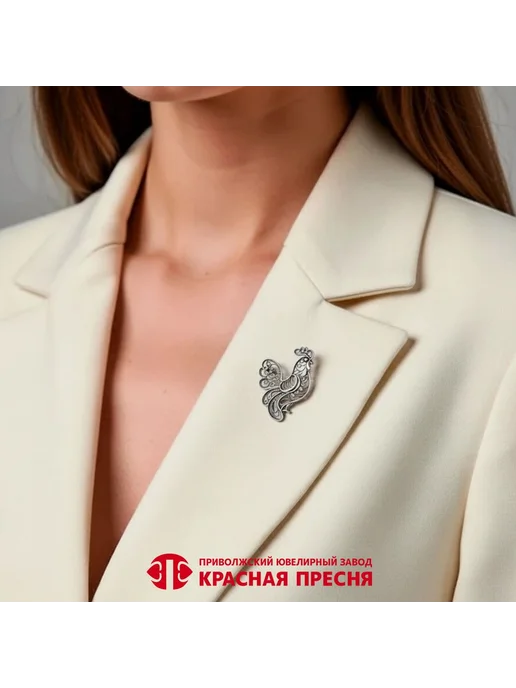 Красная Пресня Изящная брошь Петух символ года 2029 техника филигрань, красный, фото 3