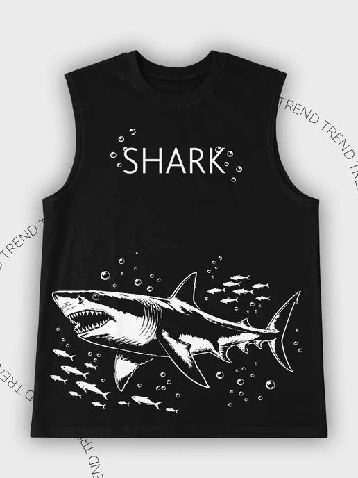 Каждому своё Naturals Майка Спортивная С Акулой И Морским Принтом Shark, черный, фото 2