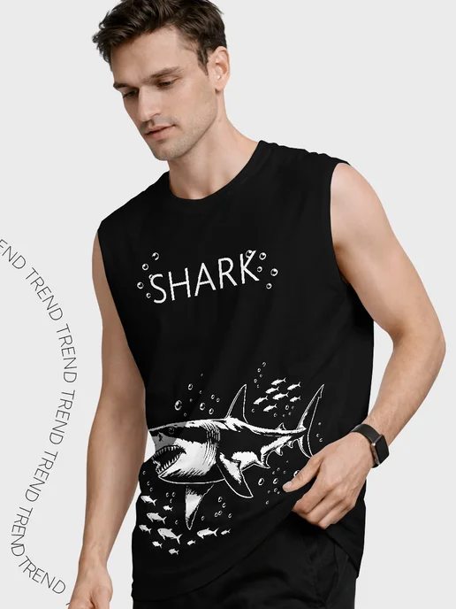 Каждому своё Naturals Майка Спортивная С Акулой И Морским Принтом Shark, черный, фото 3
