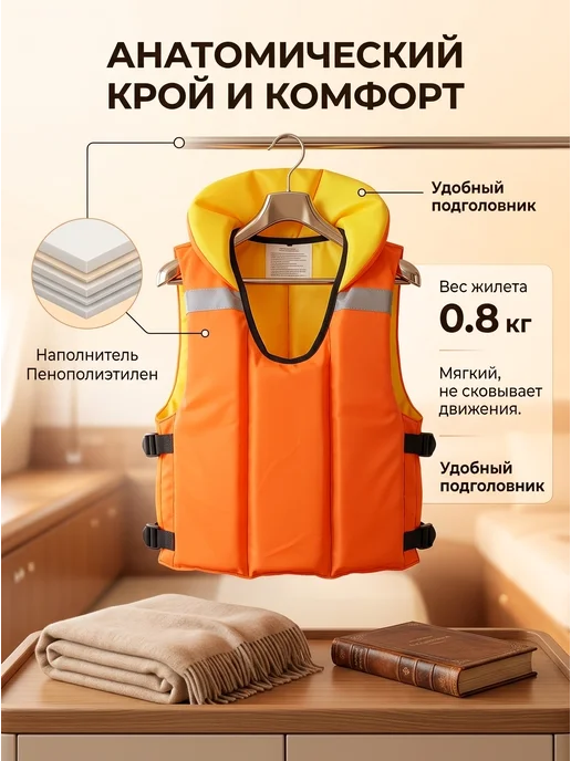 Жилет спасательный туристический, оранжевый, фото 3