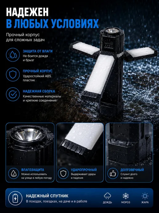 Конфеточка Фонарик бытовой аккумуляторный LED COB складной прожектор, вариант, фото 3