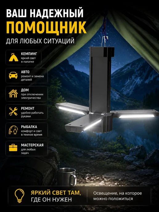Конфеточка Фонарик бытовой аккумуляторный LED COB складной прожектор, вариант, фото 4