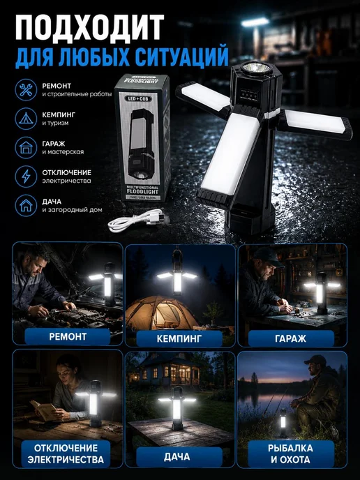 Конфеточка Фонарик бытовой аккумуляторный LED COB складной прожектор, вариант, фото 5