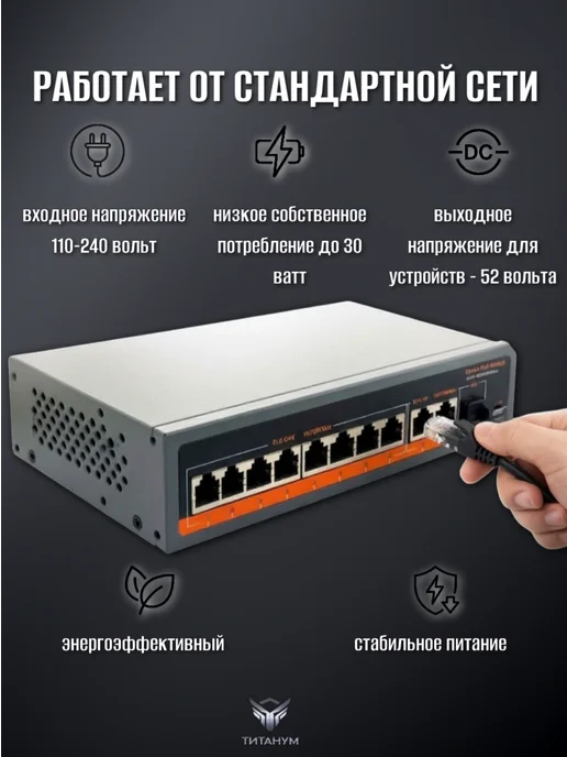 Титанум PoE-коммутатор ТМ-F0821GBL неуправляемый, титан, фото 4