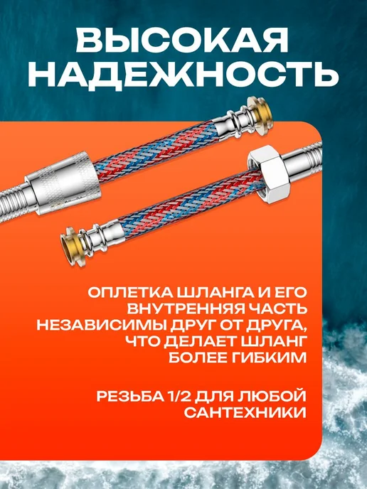 ШтукиТут Шланг для душа 2 метра усиленный металлический для лейки, 2 м, фото 4