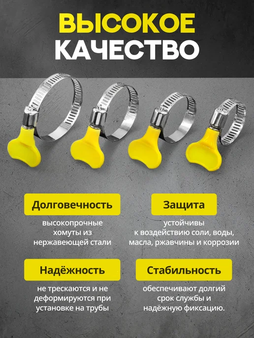 Viccardi Набор червячных хомутов с ключом, желтый, фото 3