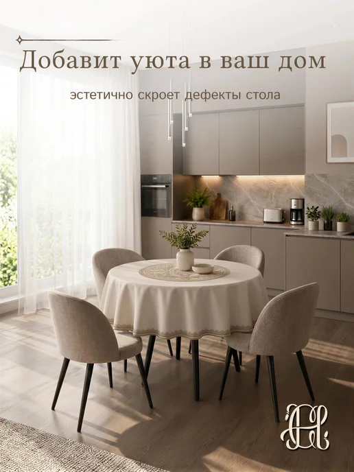 CHERNOGOROV HOME Скатерть тканевая на круглый стол 90 100, бежевый, фото 7