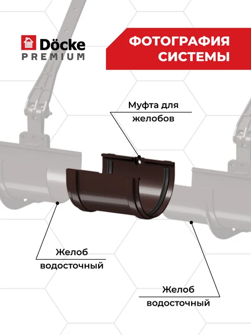 Docke Соединитель (муфта) желобов Premium (Шоколад) - 2 шт, 2 шт, фото 4