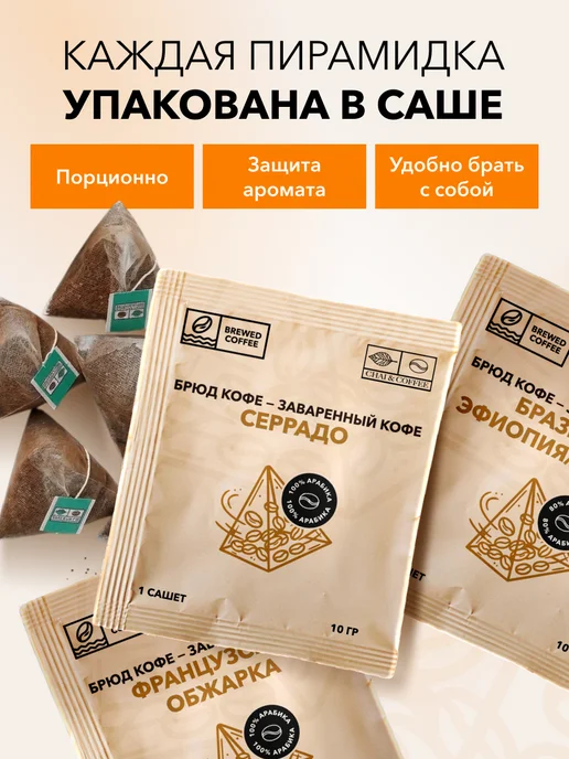 CHAI&COFFEE Кофе Брюд Французская Обжарка молотый 10 пирамидок по 10 г, 10 шт, 10 г, фото 3