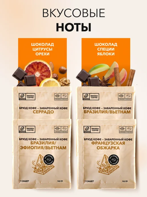 CHAI&COFFEE Кофе Брюд Французская Обжарка молотый 10 пирамидок по 10 г, 10 шт, 10 г, фото 7